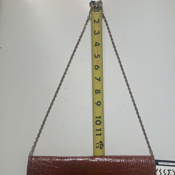 ODYSSEY CLUTCH BROWN CROC HANDBAG LEATHER CROCODILE CHAIN STRAP PATENT